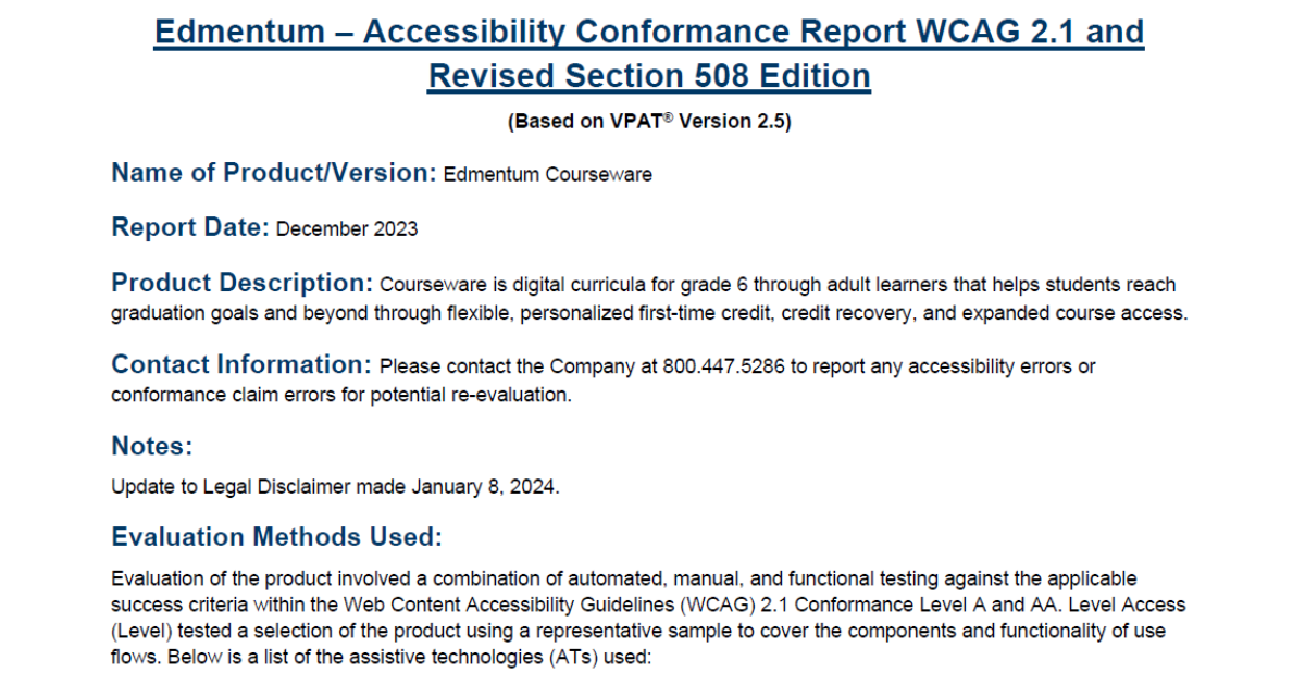 VPAT Courseware Edmentum