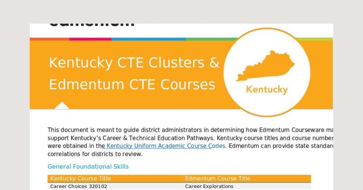 Kentucky CTE Clusters & Edmentum CTE Courses Edmentum