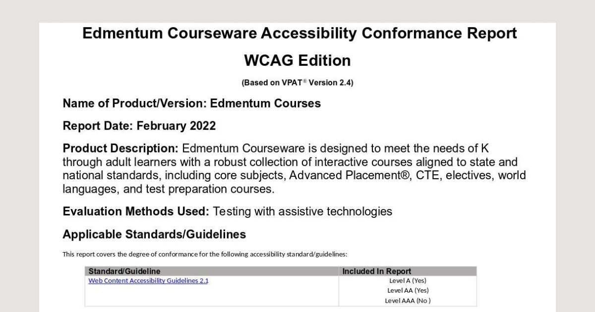 VPAT Courseware Edmentum